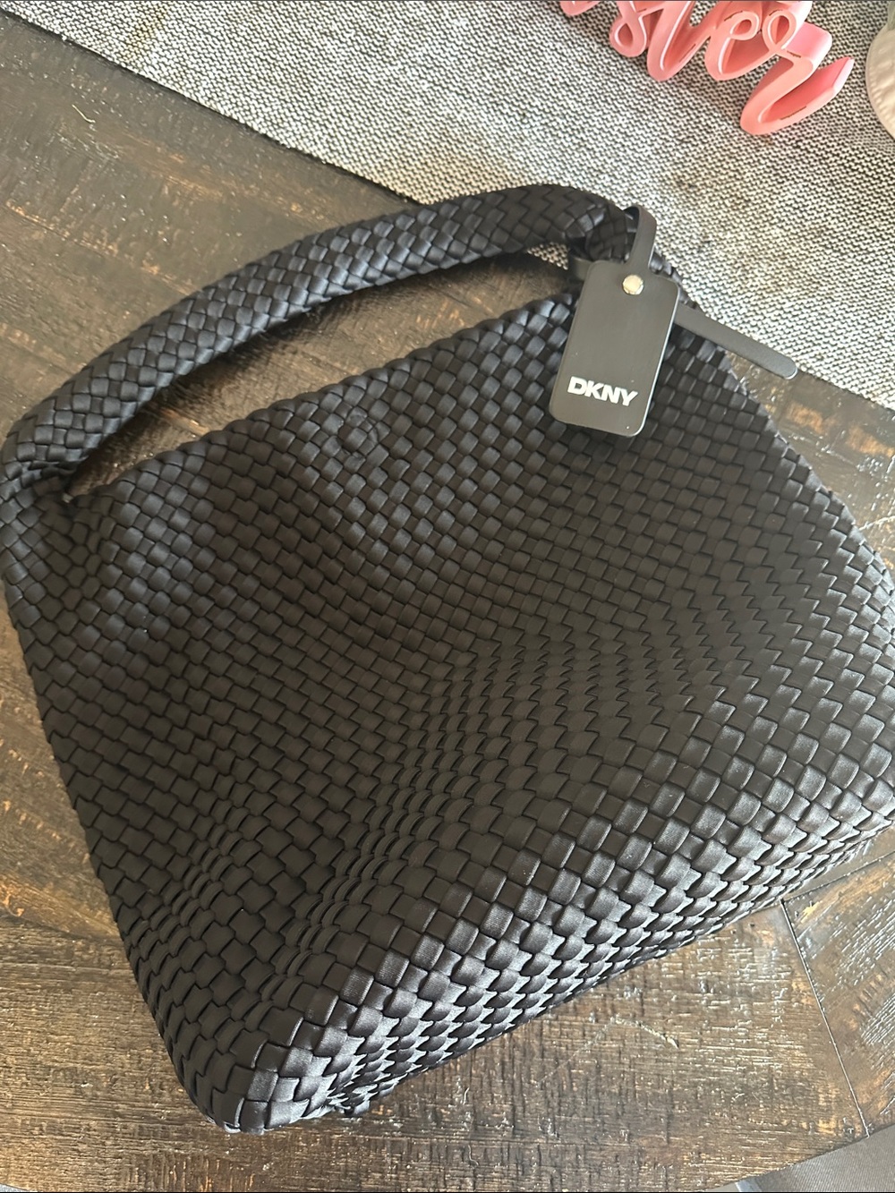 NEW- DKNY Black Woven Shoulder Bag